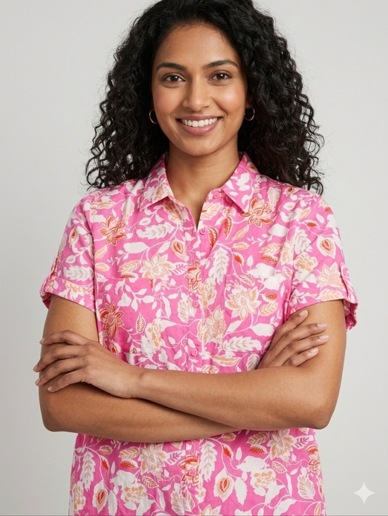 croft & barrow Tops - Croft & Barrow Pink and Orange Floral Button Front Top